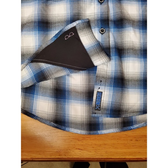 Dixxon‎ Flannel West Coast Customs Blue Black White Plaid Women's Small Button - Picture 7 of 13
